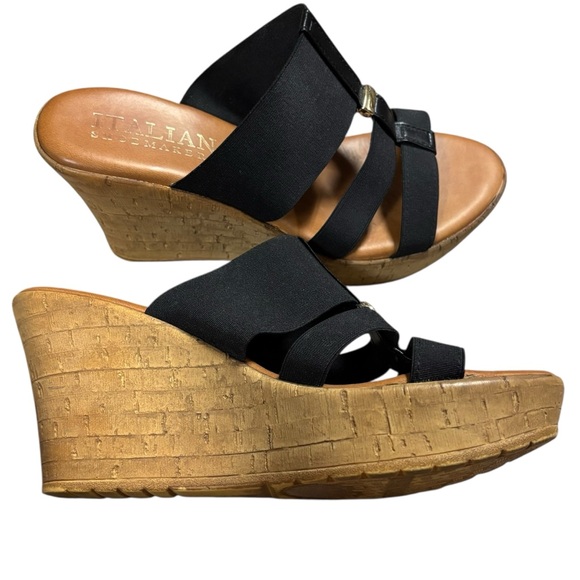 Italian Shoemakers Black Strappy Wedge Sandal Heels - Picture 5 of 6
